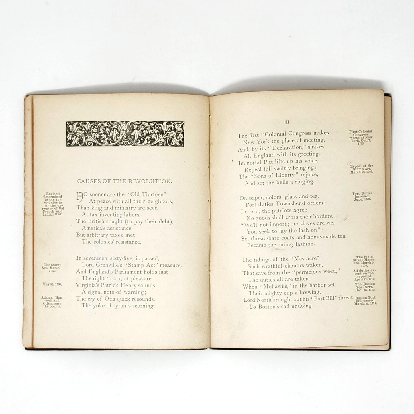 American History in Rhyme — Mrs. Gardner, 1887 Antique Inscribed