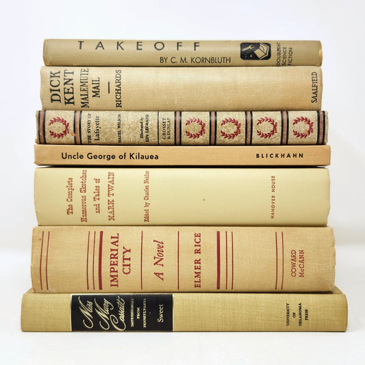 Vintage Book Set of 7 — Beige & Red Tones, 1927–1966