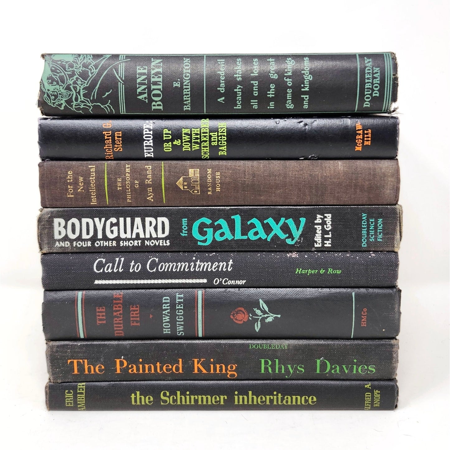 Vintage Book Set of 8 — Black, Green & Orange Tones, 1934–1963