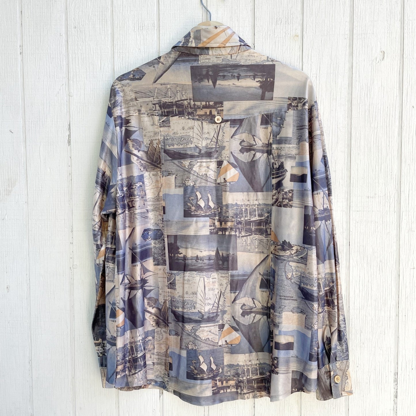 1960s Nautical Psychedelic Polyester Shirt Men's Sz L or XL