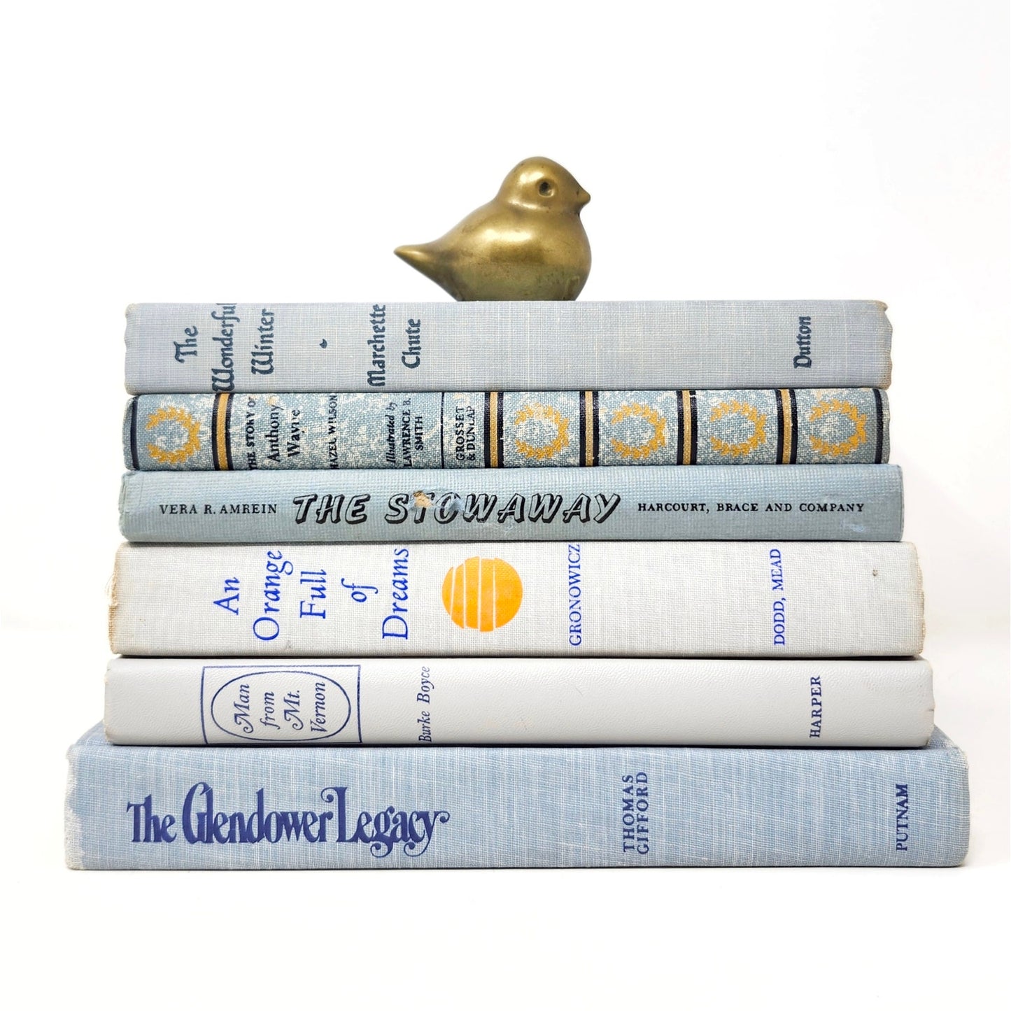 Vintage Book Set of 6 — Light Blue & Orange Tones, 1953–1978
