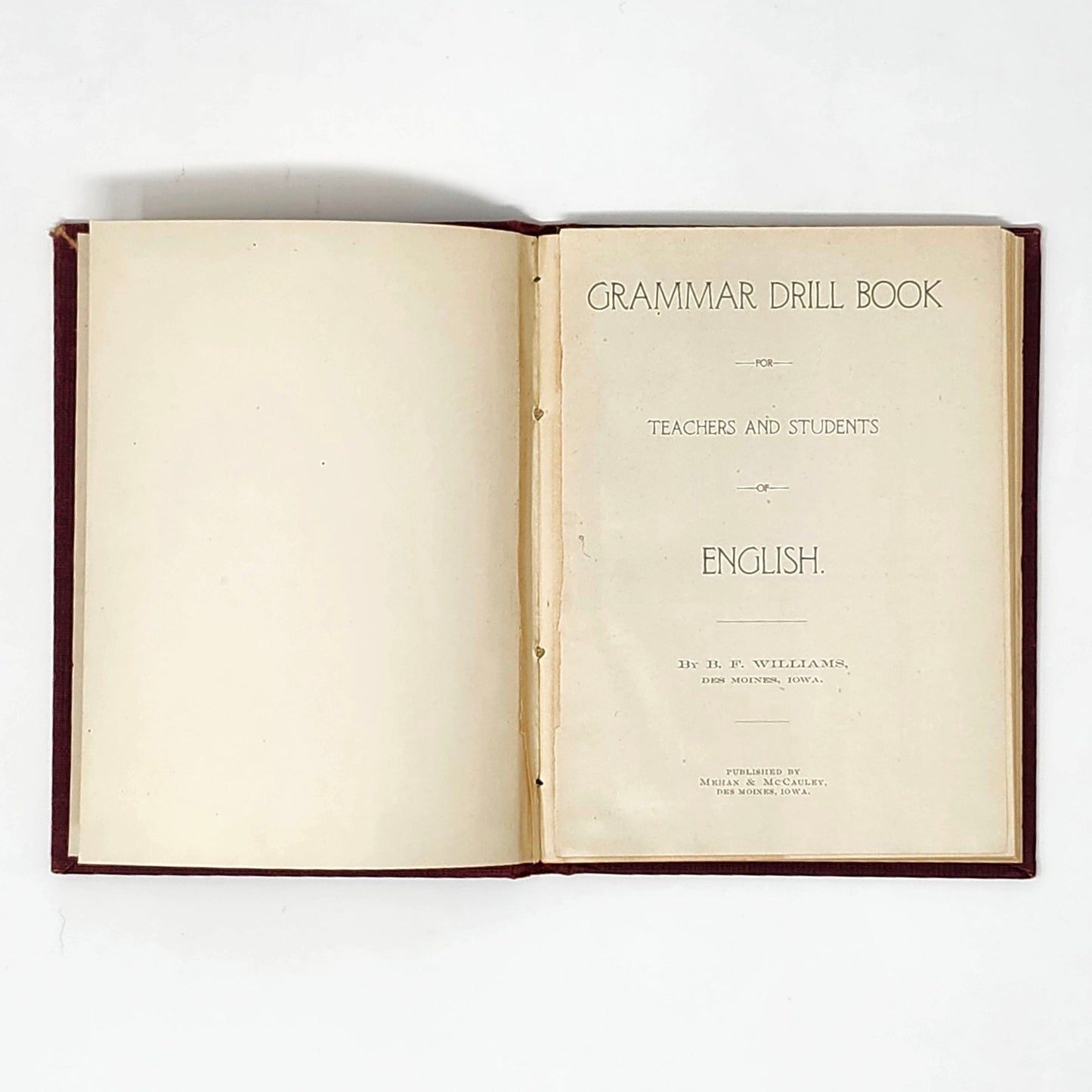 Grammar Drill Book for Teachers — B.F. Williams, 1899 Antique