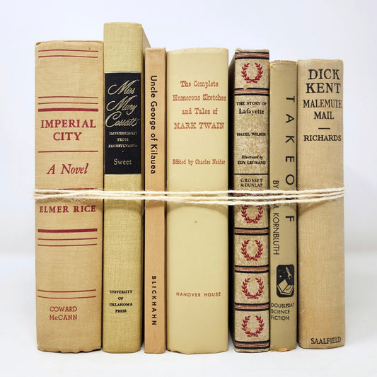 Vintage Book Set of 7 — Beige & Red Tones, 1927–1966