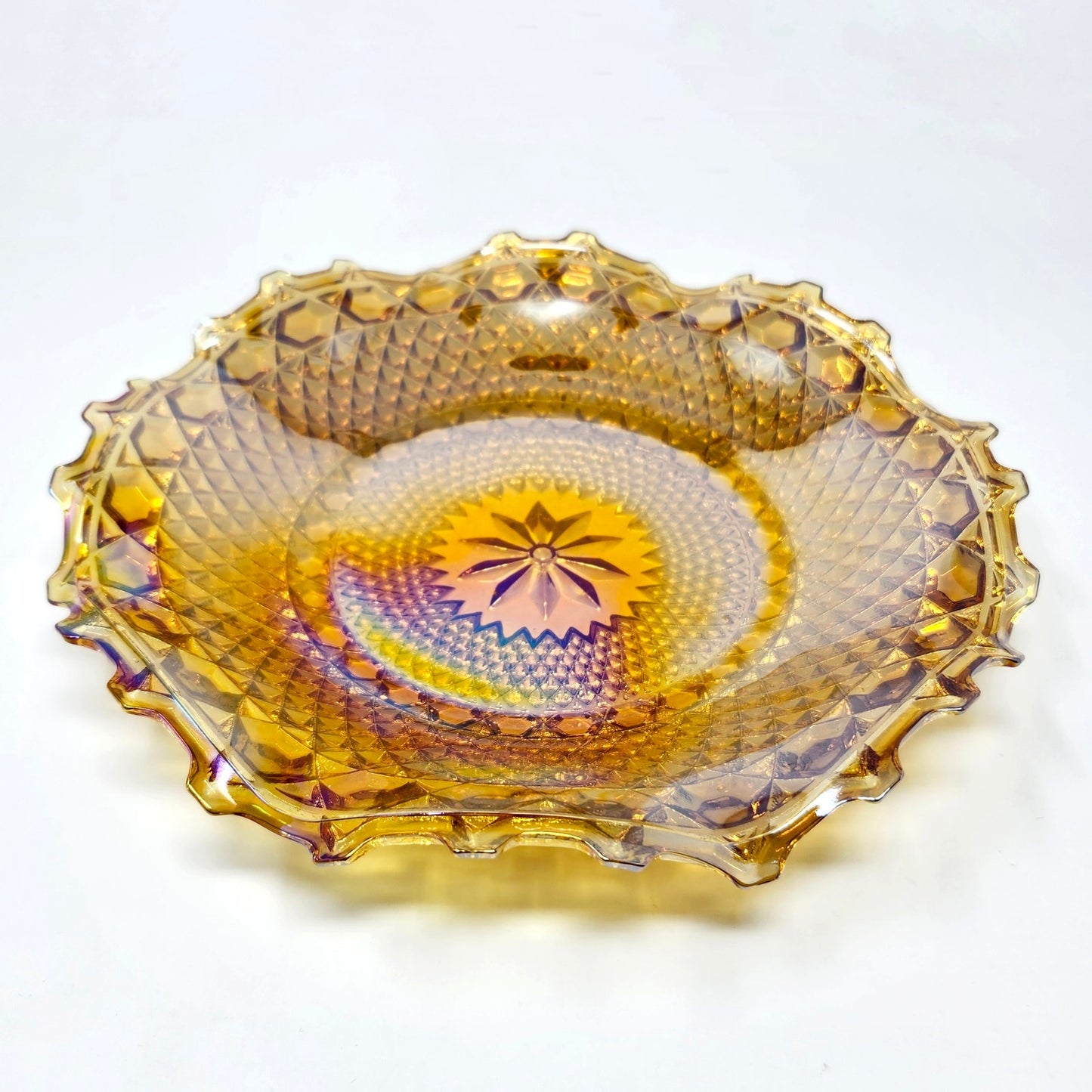 Indiana Glass Marigold Carnival Glass Ruffled Hostess Plate, 10"