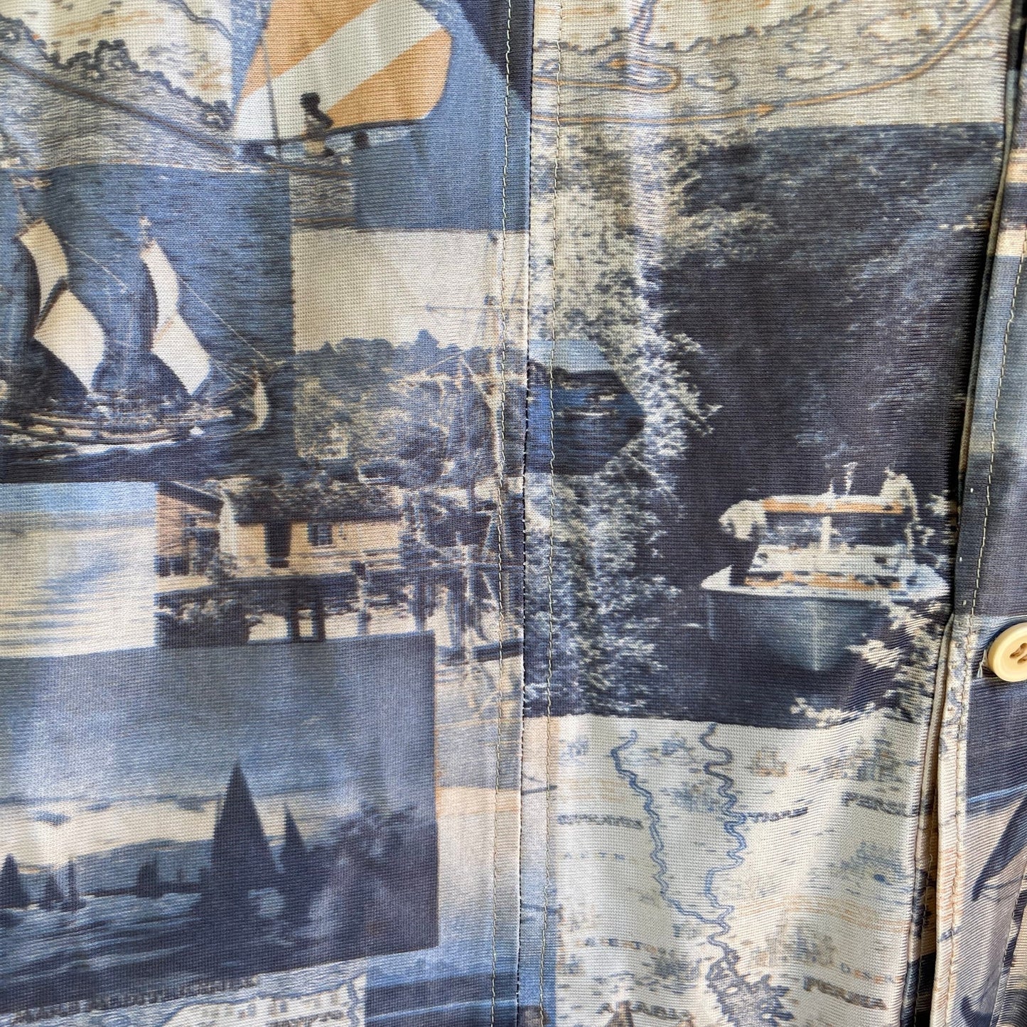 1960s Nautical Psychedelic Polyester Shirt Men's Sz L or XL