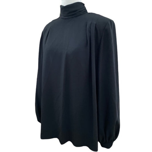 VINTAGE Doncaster Gathered Turtle Neck‎ Black Blouse Sz. M