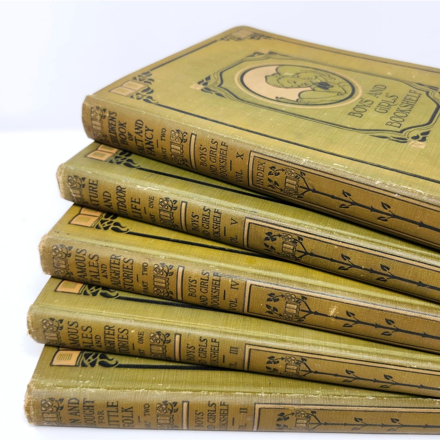 Boys and Girls Bookshelf — 5 Antique Volumes, 1912–1915, Univ. Society