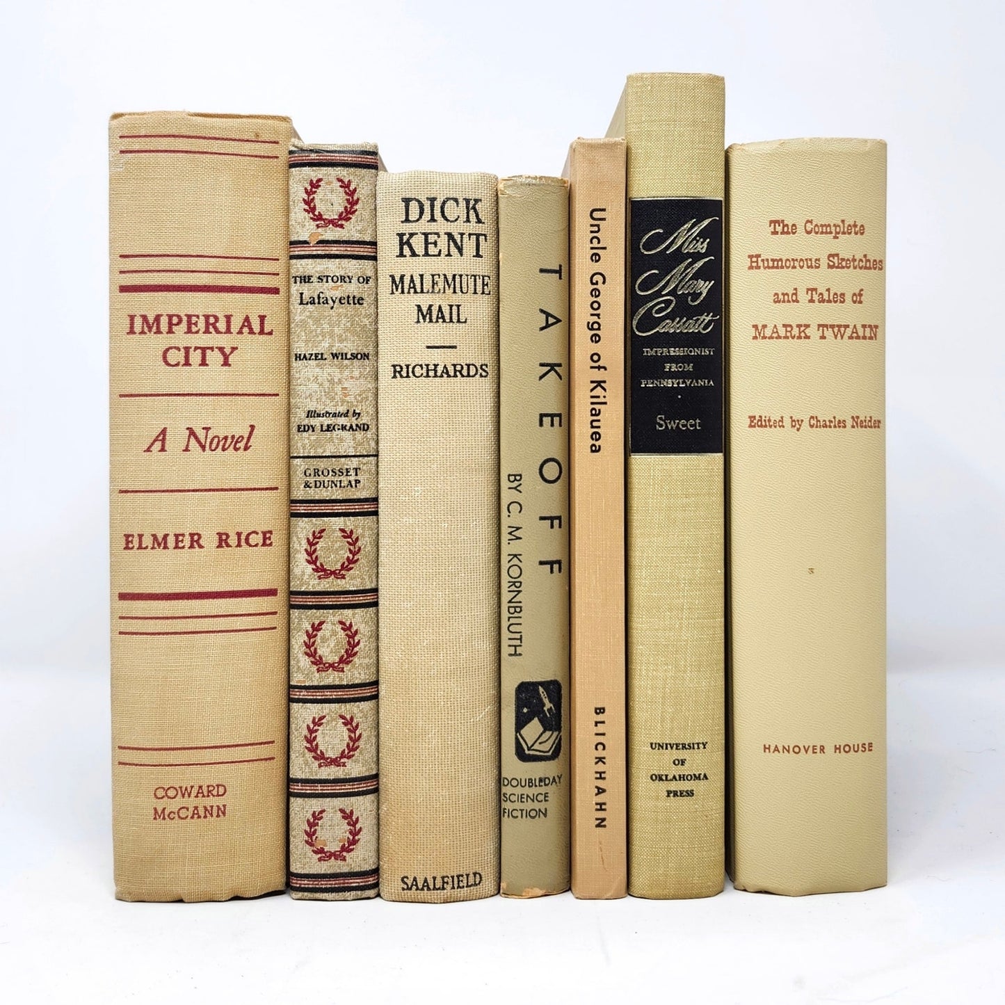 Vintage Book Set of 7 — Beige & Red Tones, 1927–1966