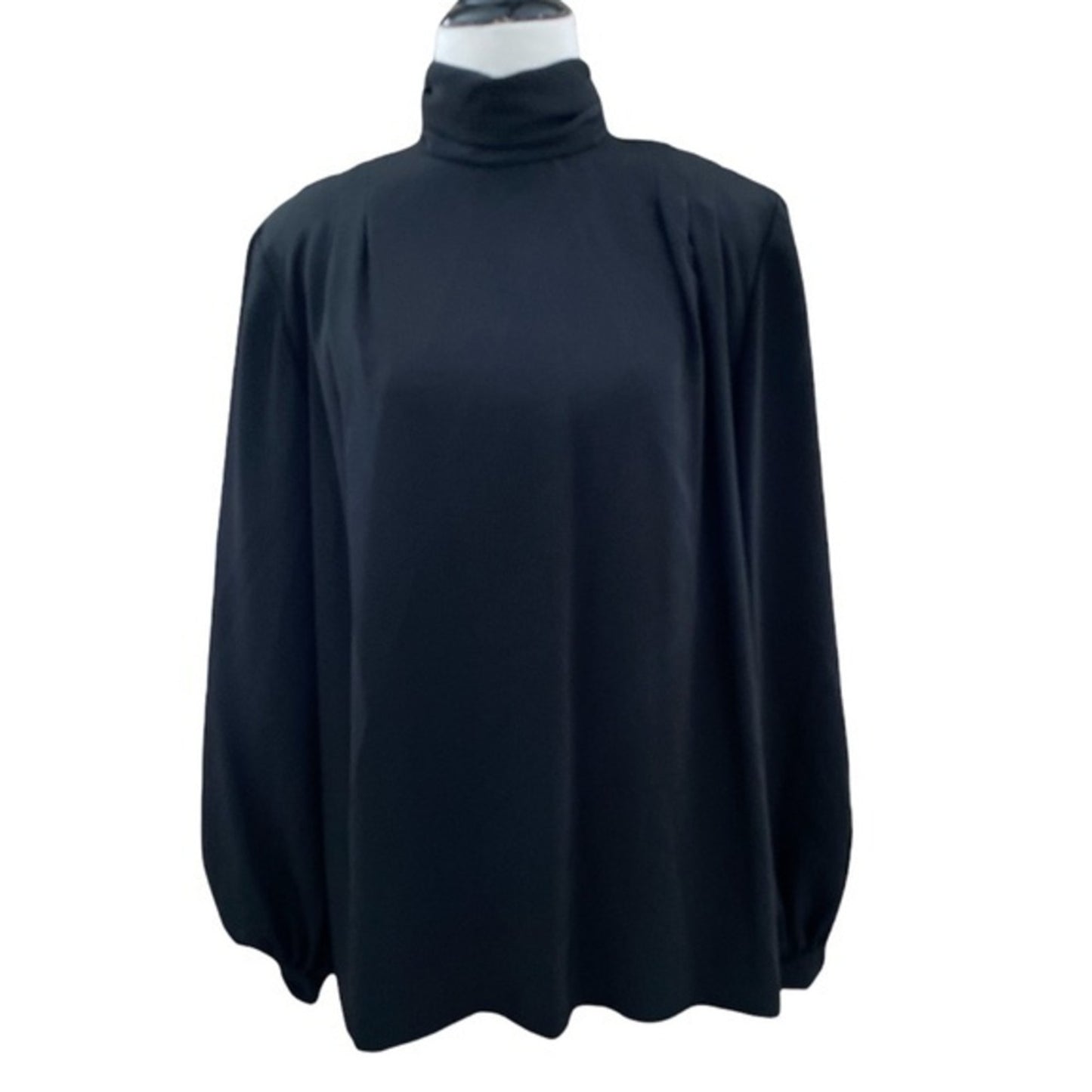 VINTAGE Doncaster Gathered Turtle Neck‎ Black Blouse Sz. M