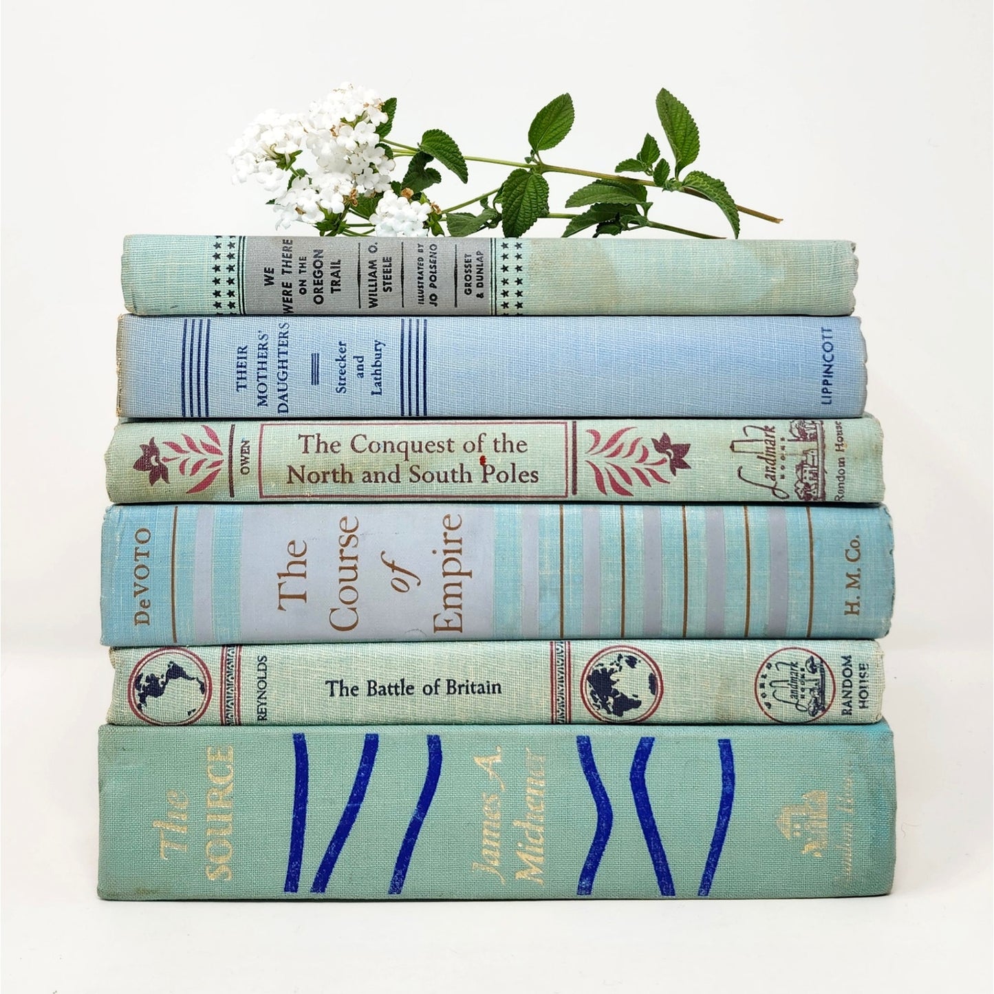 Vintage Book Set of 6 — Seafoam Green & Blue Tones, 1950s–60s