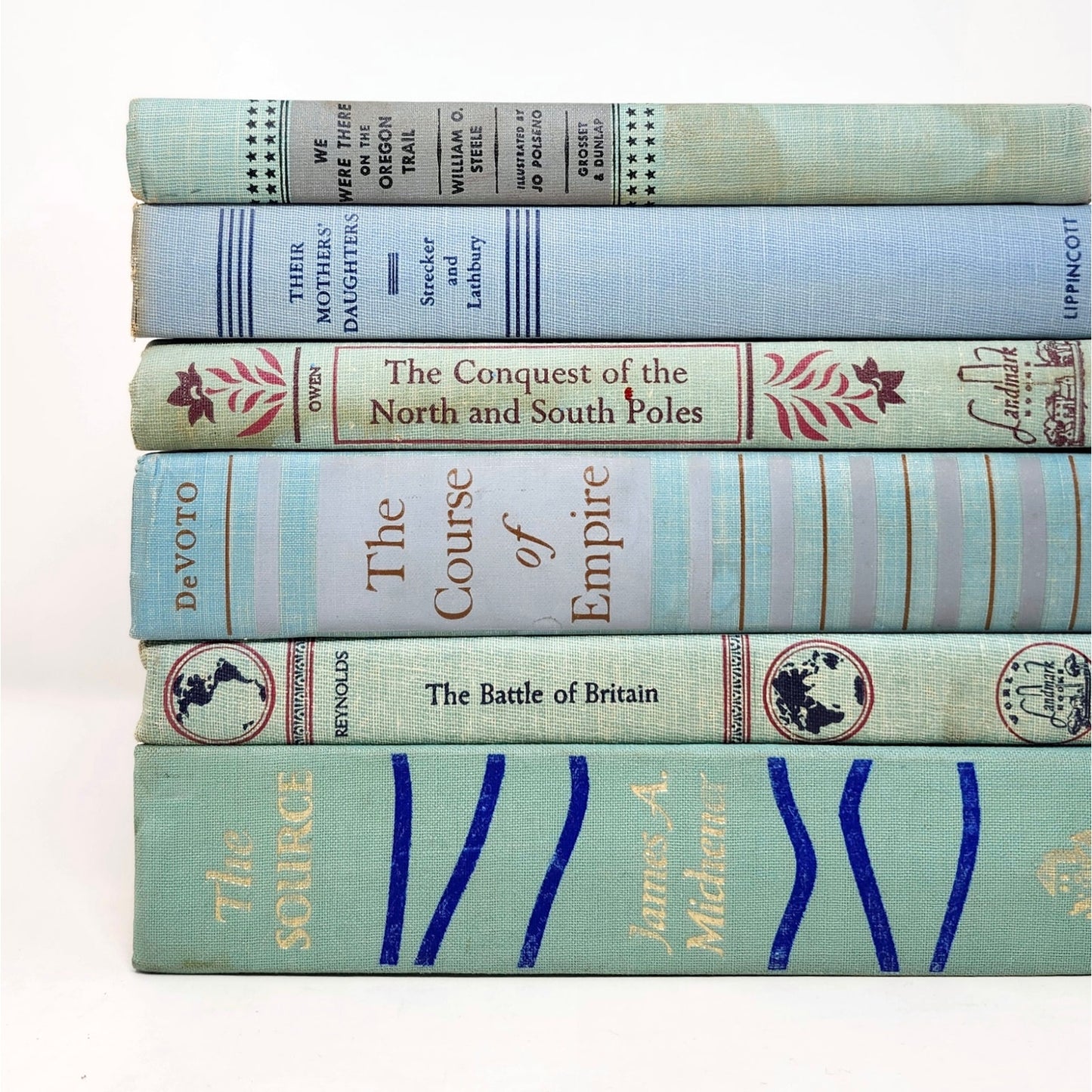 Vintage Book Set of 6 — Seafoam Green & Blue Tones, 1950s–60s