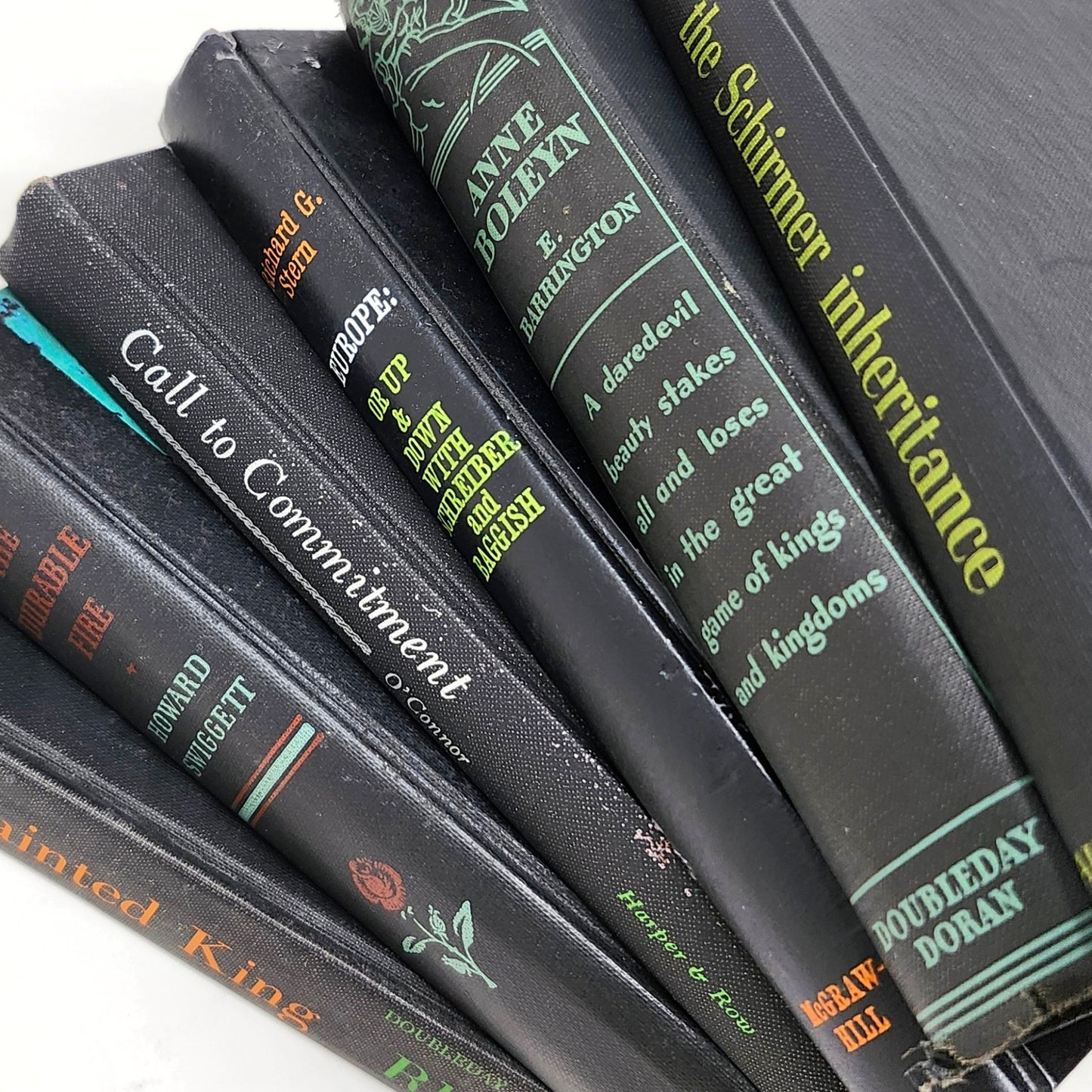 Vintage Book Set of 8 — Black, Green & Orange Tones, 1934–1963