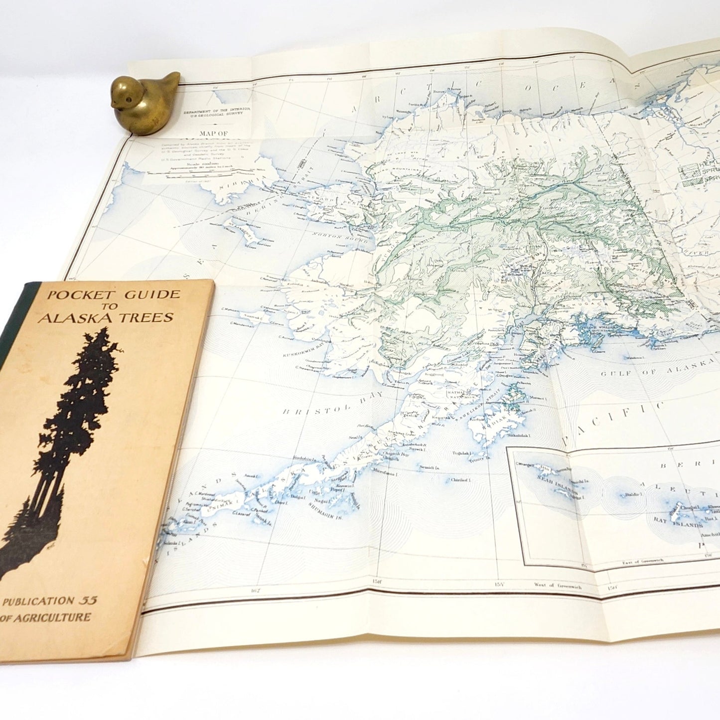 Pocket Guide to Alaska Trees — 1929 USDA Antique, Fold-Out Map