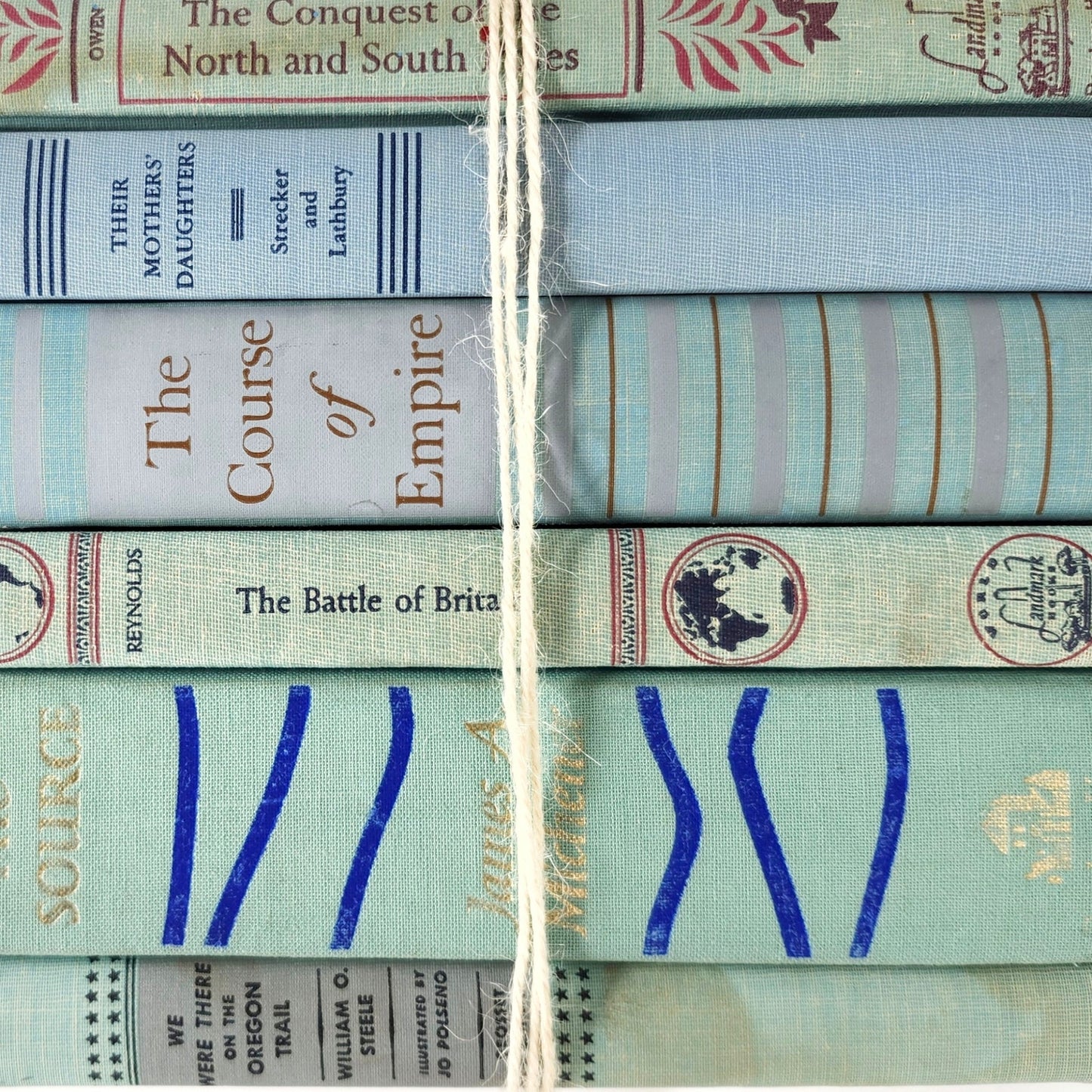Vintage Book Set of 6 — Seafoam Green & Blue Tones, 1950s–60s