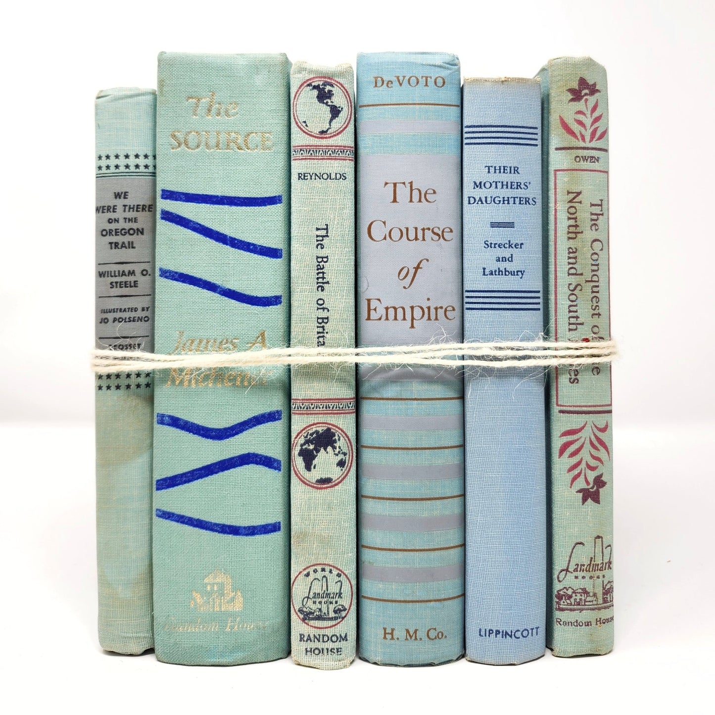 Vintage Book Set of 6 — Seafoam Green & Blue Tones, 1950s–60s