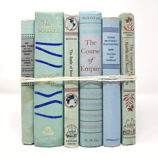 Vintage Book Set of 6 — Seafoam Green & Blue Tones, 1950s–60s