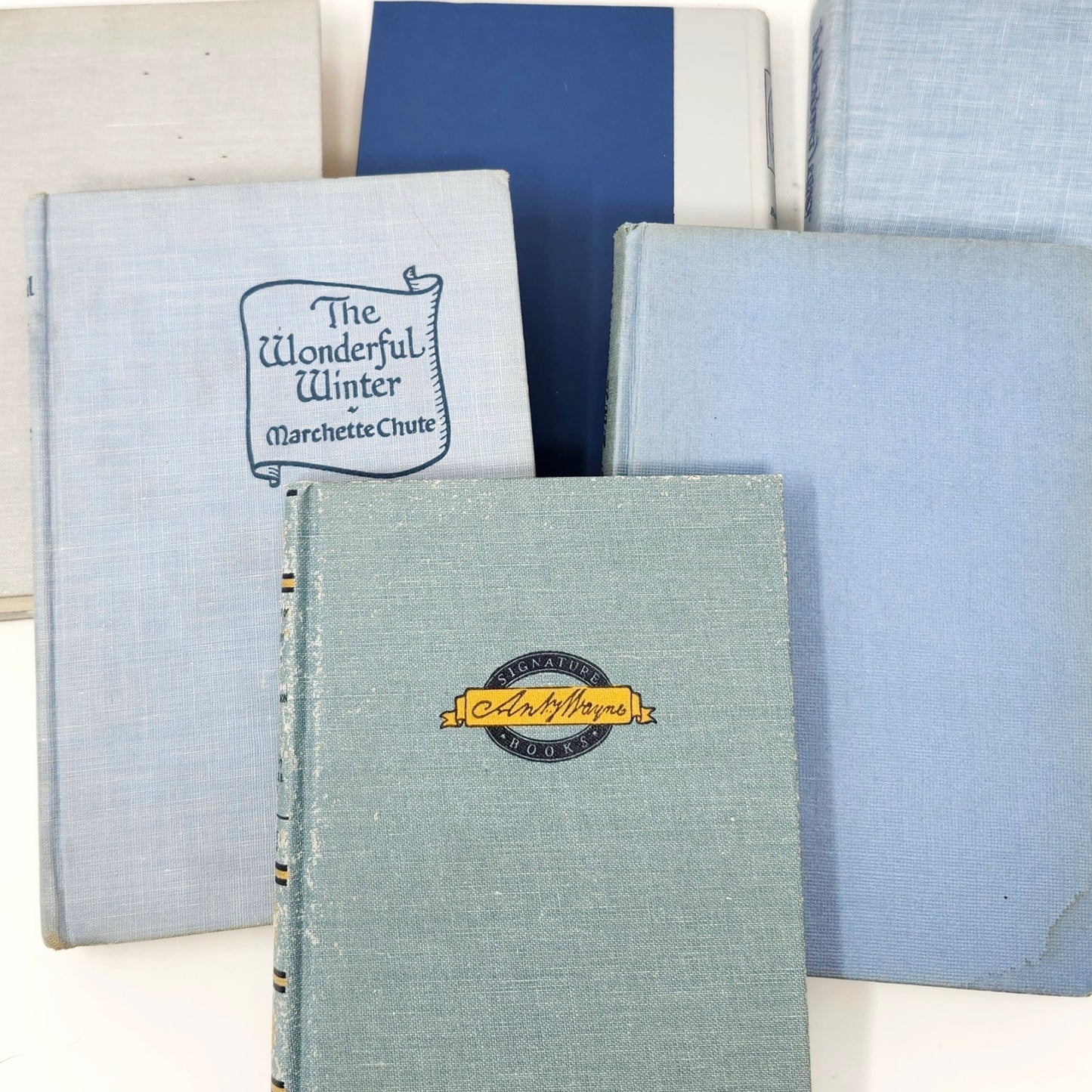 Vintage Book Set of 6 — Light Blue & Orange Tones, 1953–1978