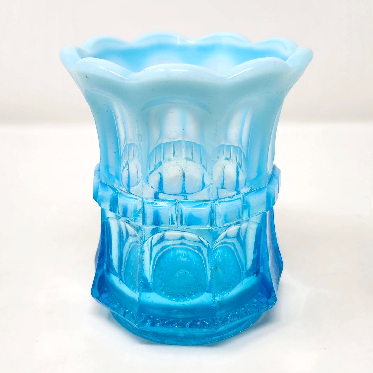 Northwood Regal Blue Opalescent Glass Spooner, c. 1905-1907