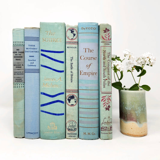 Vintage Book Set of 6 — Seafoam Green & Blue Tones, 1950s–60s