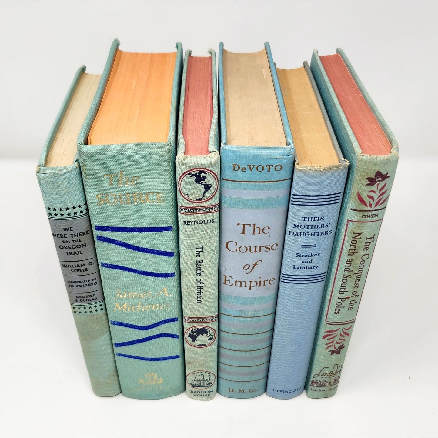 Vintage Book Set of 6 — Seafoam Green & Blue Tones, 1950s–60s