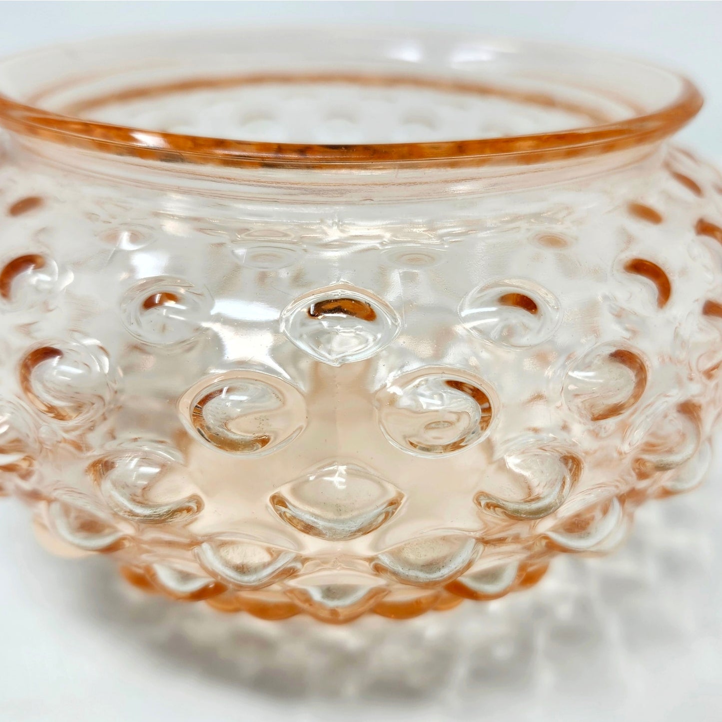 Vintage Pink Hobnail Glass Rose Bowl — Blush, Mid-Century, 4"x6.5"