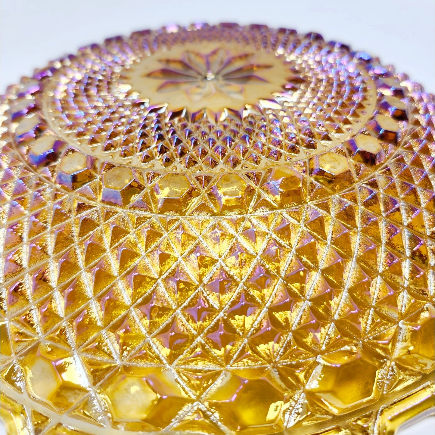 Indiana Glass Marigold Carnival Glass Ruffled Hostess Plate, 10"