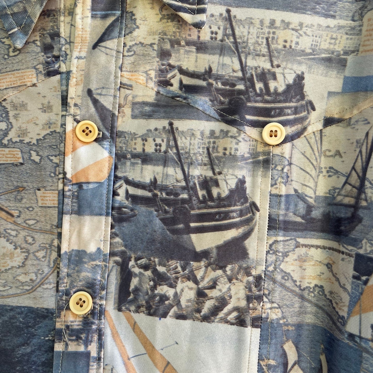 1960s Nautical Psychedelic Polyester Shirt Men's Sz L or XL