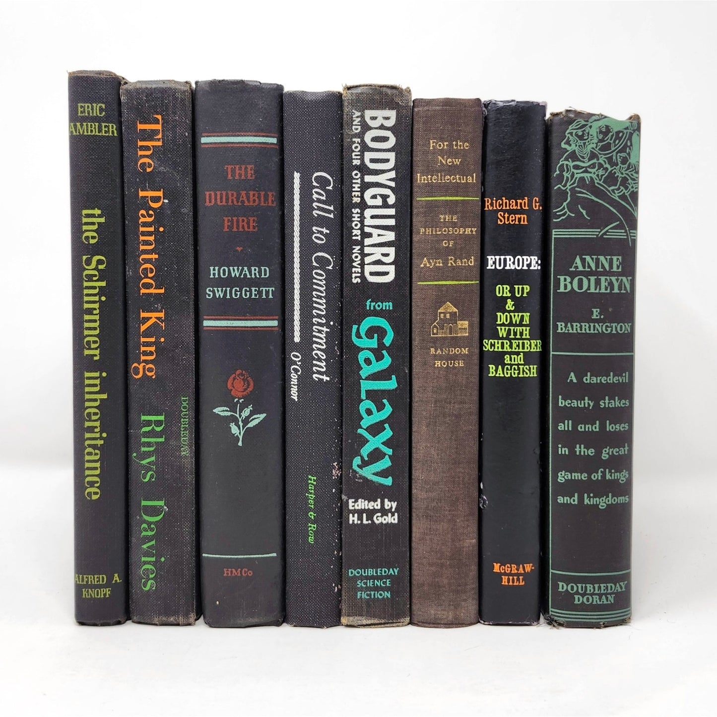 Vintage Book Set of 8 — Black, Green & Orange Tones, 1934–1963
