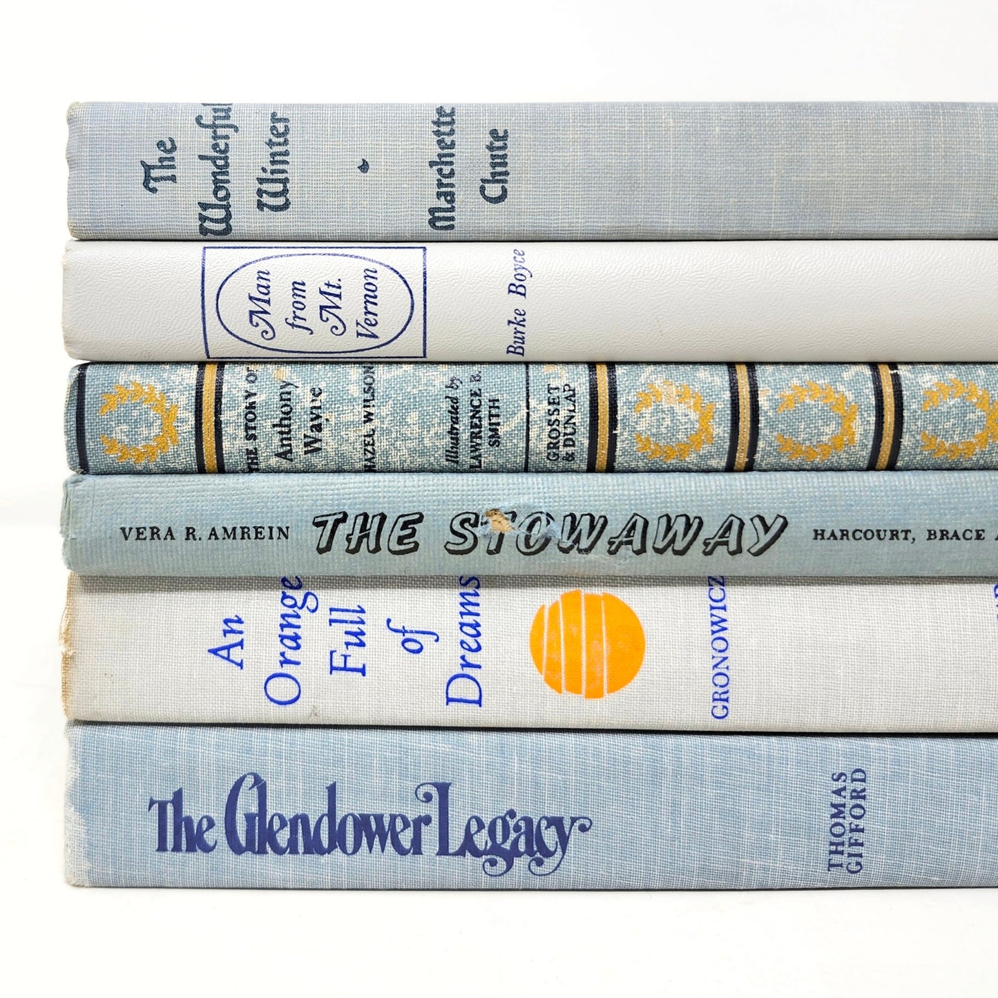 Vintage Book Set of 6 — Light Blue & Orange Tones, 1953–1978