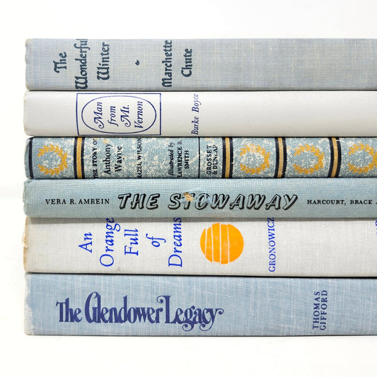 Vintage Book Set of 6 — Light Blue & Orange Tones, 1953–1978