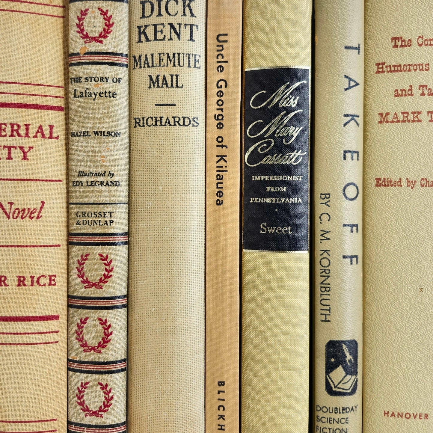Vintage Book Set of 7 — Beige & Red Tones, 1927–1966