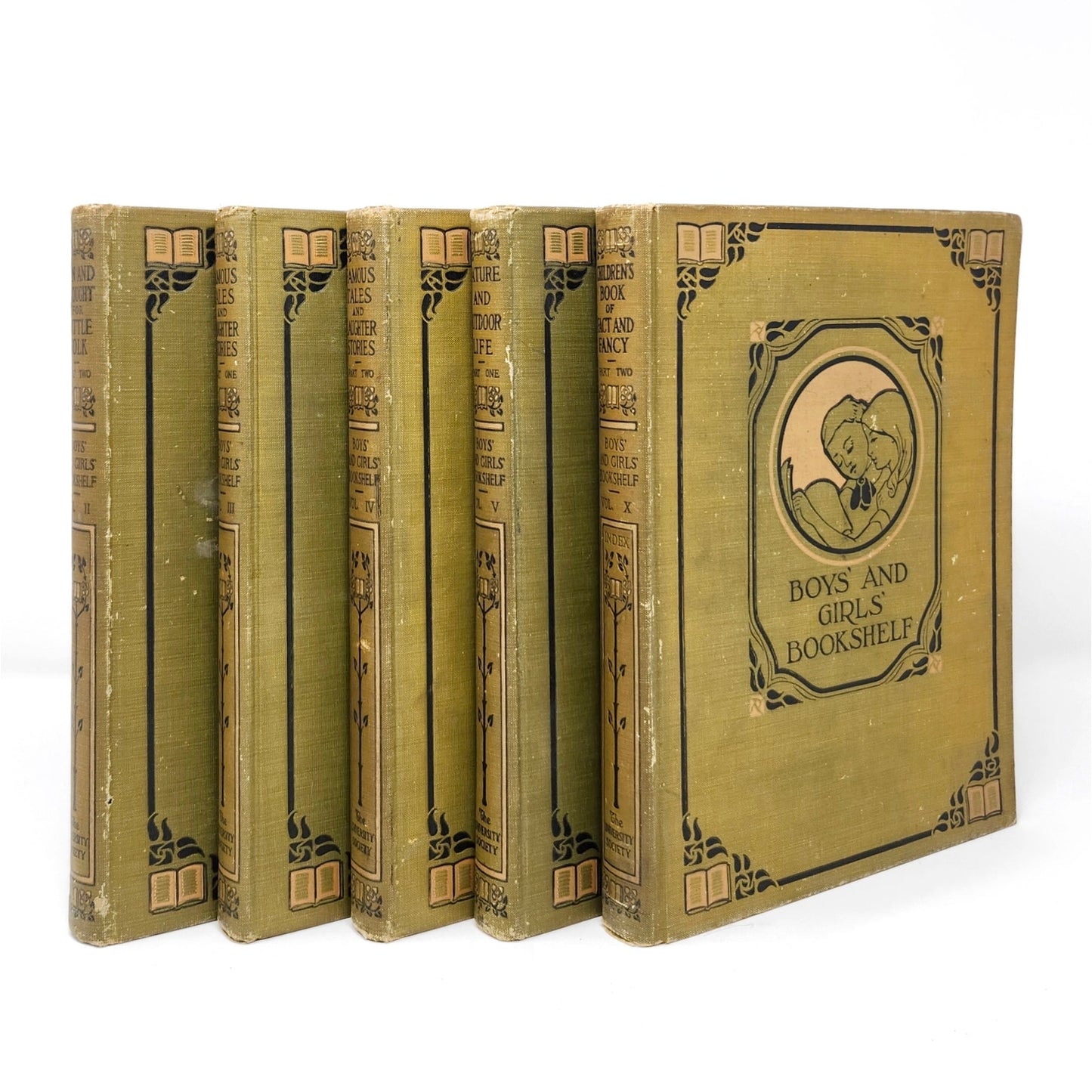 Boys and Girls Bookshelf — 5 Antique Volumes, 1912–1915, Univ. Society