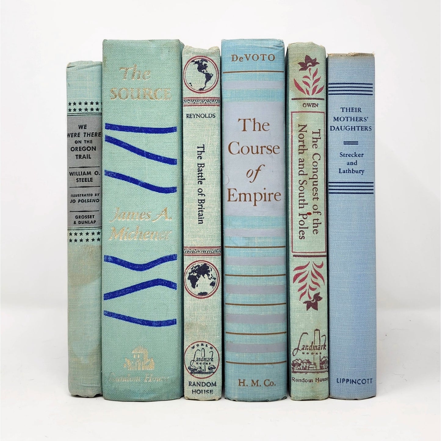 Vintage Book Set of 6 — Seafoam Green & Blue Tones, 1950s–60s