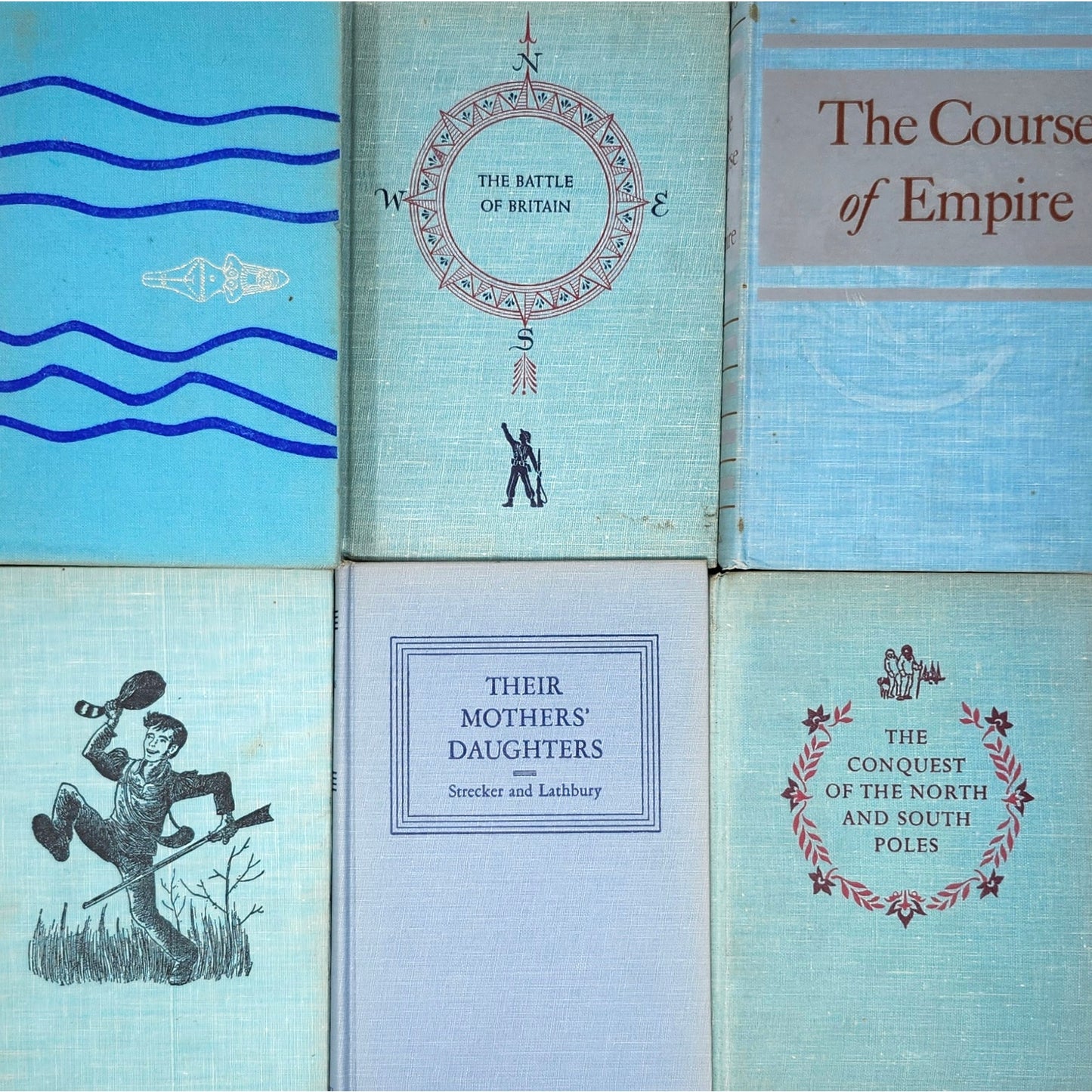 Vintage Book Set of 6 — Seafoam Green & Blue Tones, 1950s–60s