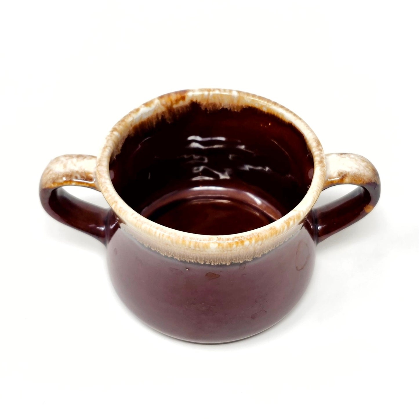 McCoy Brown Drip Glaze Soup Mug, Double Handle, 1960s-80s