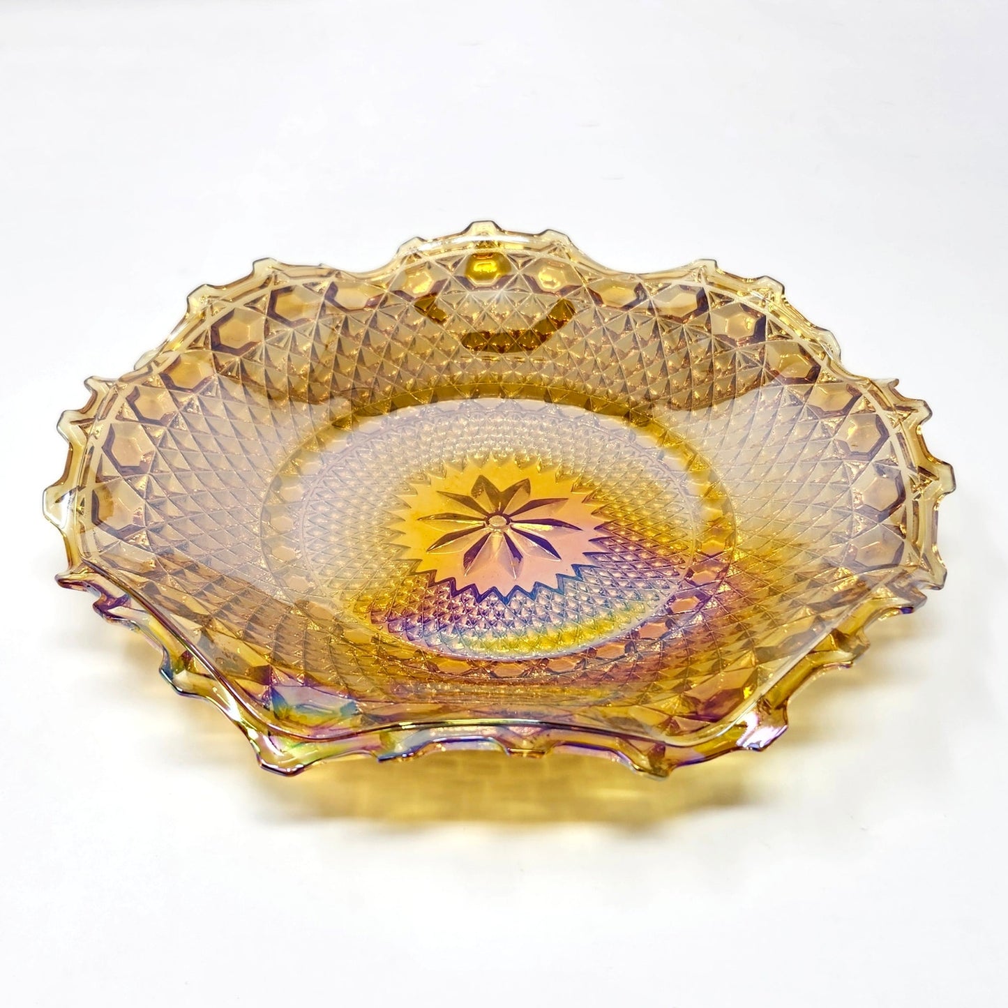 Indiana Glass Marigold Carnival Glass Ruffled Hostess Plate, 10"