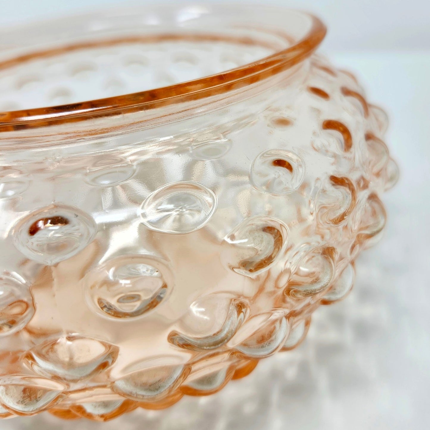 Vintage Pink Hobnail Glass Rose Bowl — Blush, Mid-Century, 4"x6.5"
