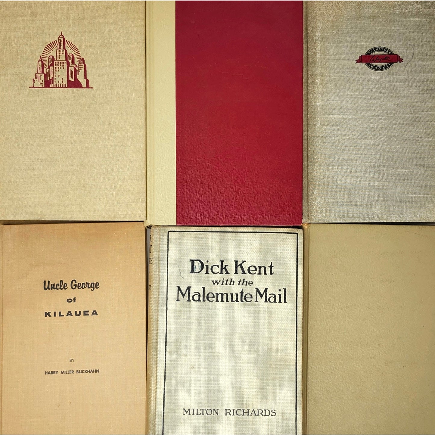 Vintage Book Set of 7 — Beige & Red Tones, 1927–1966