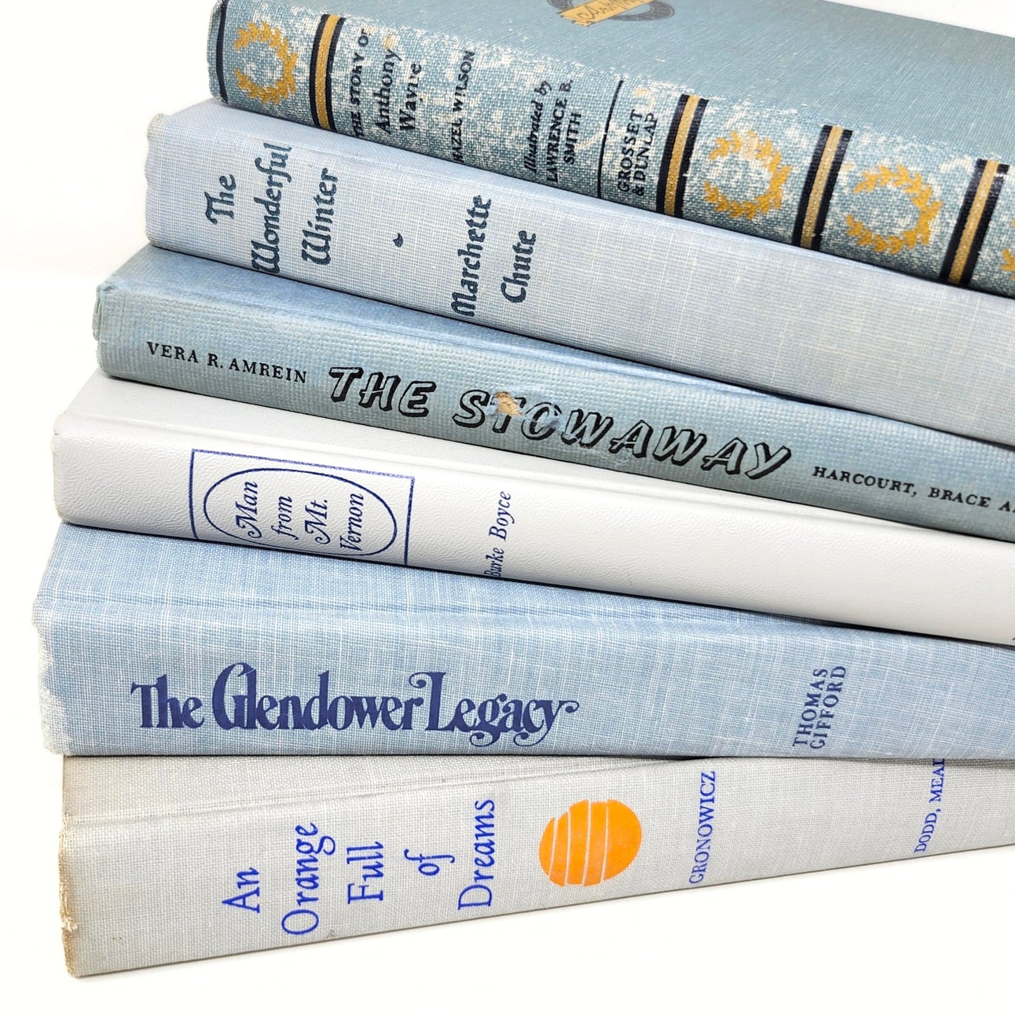 Vintage Book Set of 6 — Light Blue & Orange Tones, 1953–1978