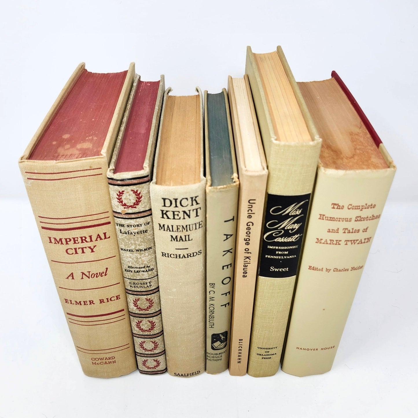 Vintage Book Set of 7 — Beige & Red Tones, 1927–1966