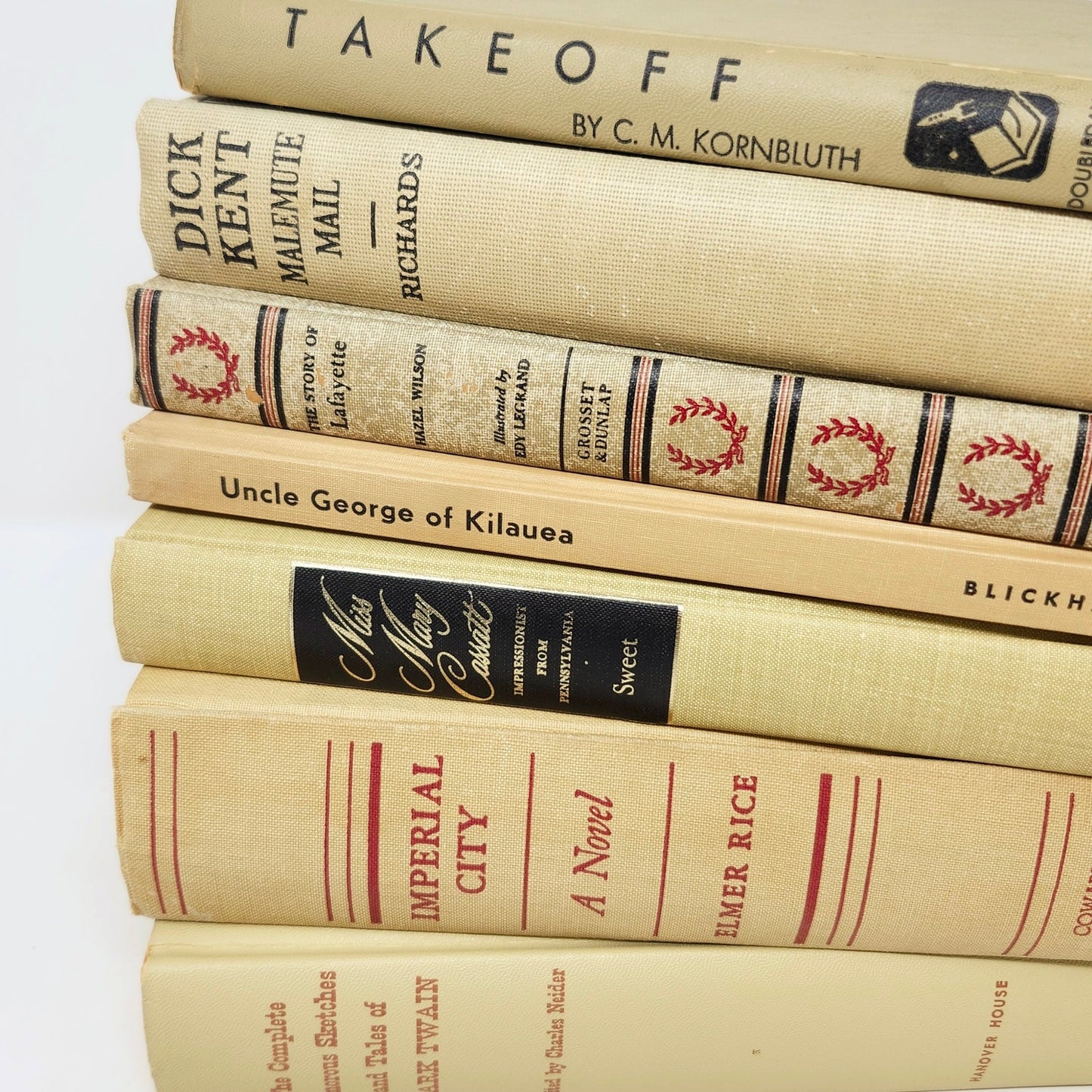 Vintage Book Set of 7 — Beige & Red Tones, 1927–1966