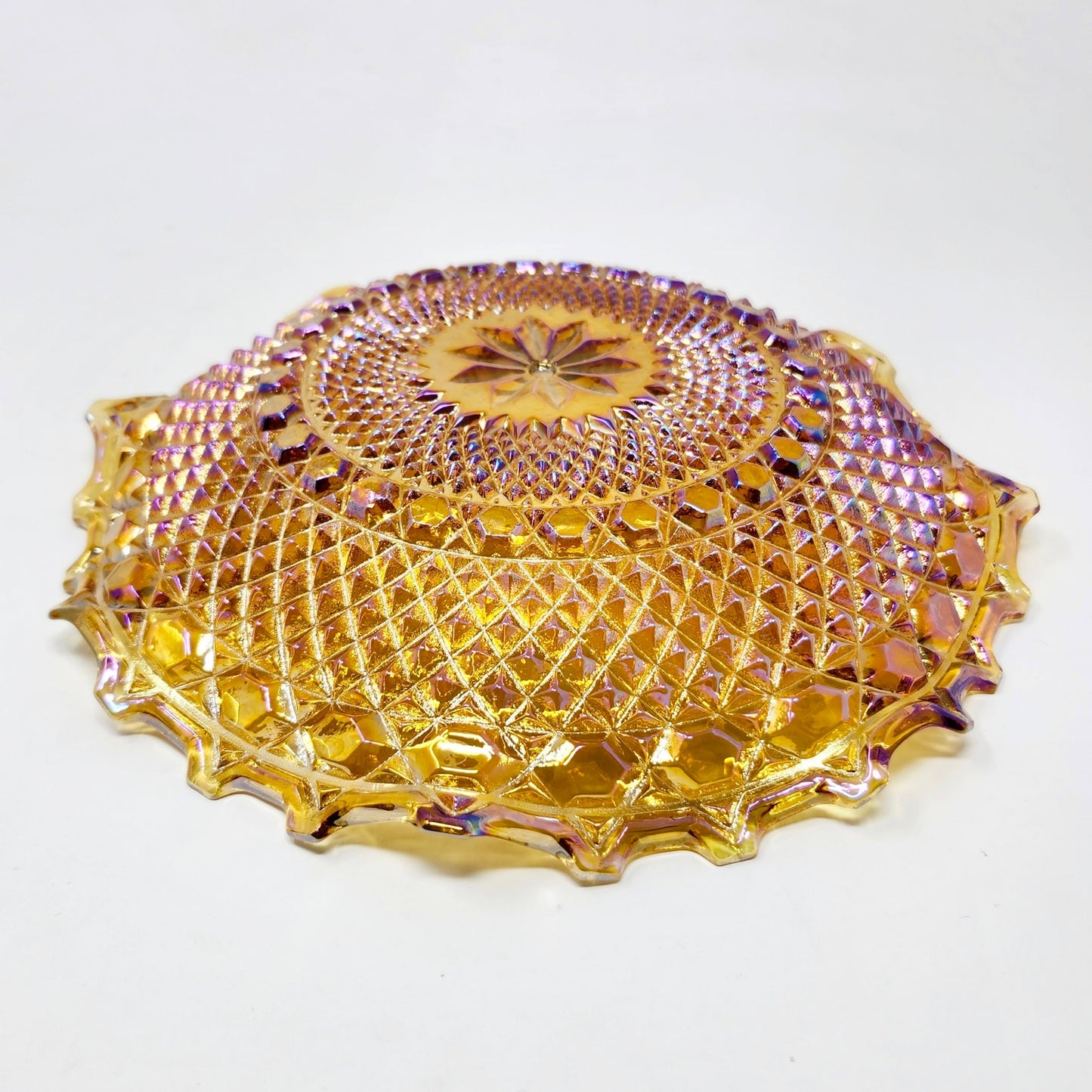 Indiana Glass Marigold Carnival Glass Ruffled Hostess Plate, 10"