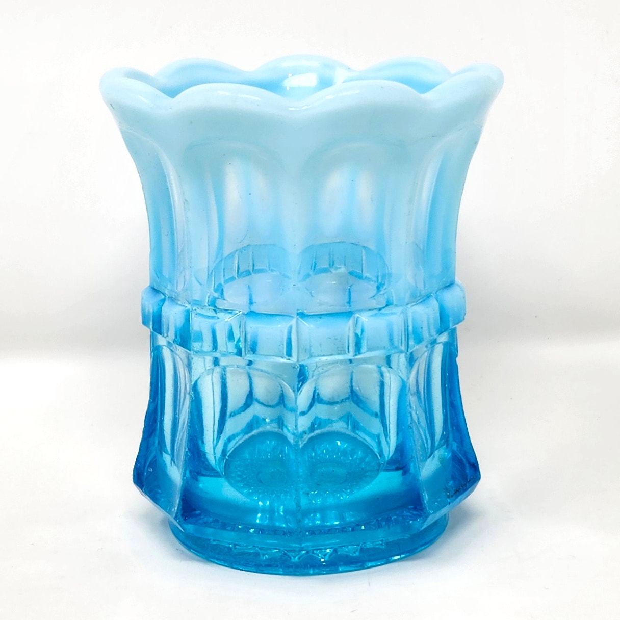 Northwood Regal Blue Opalescent Glass Spooner, c. 1905-1907