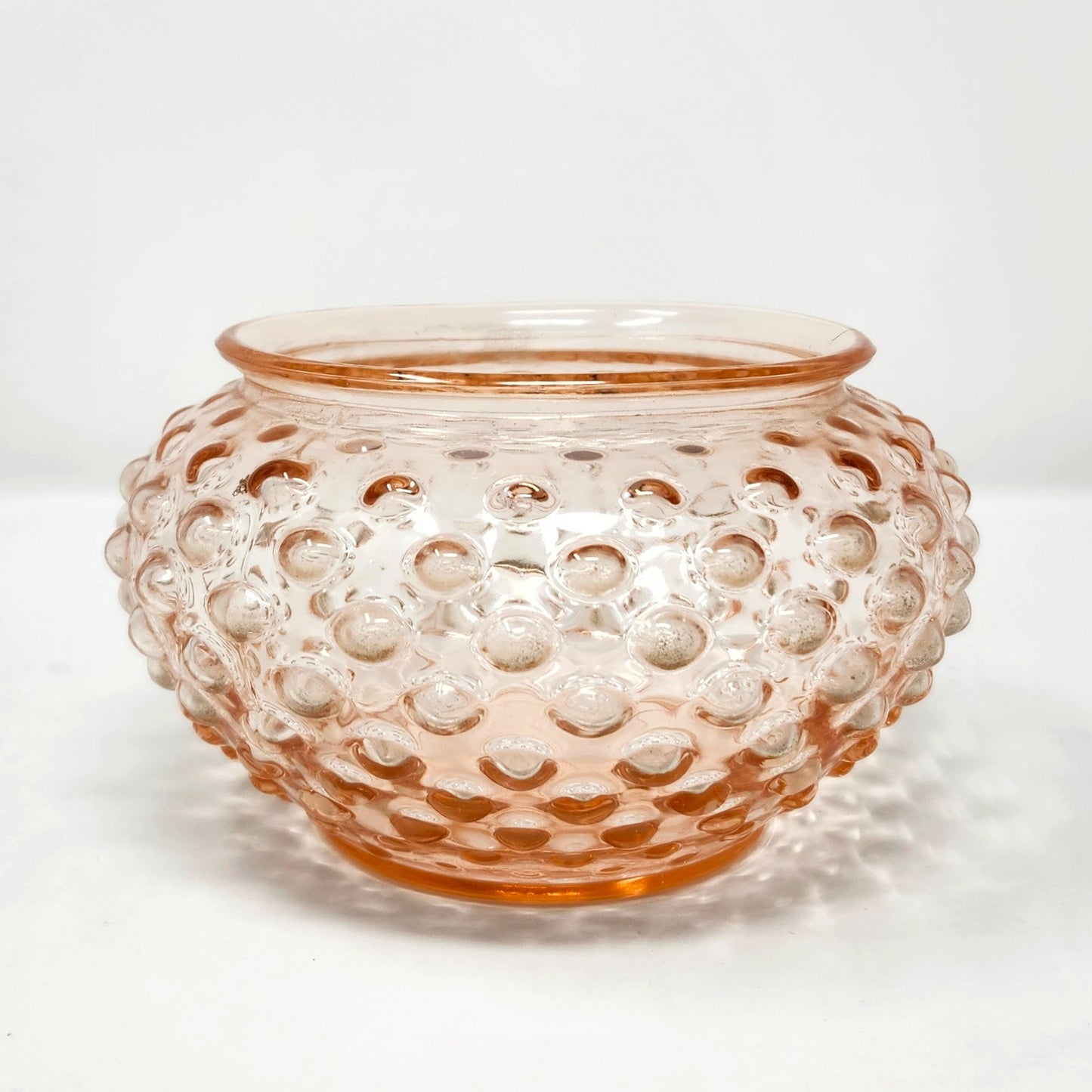 Vintage Pink Hobnail Glass Rose Bowl — Blush, Mid-Century, 4"x6.5"
