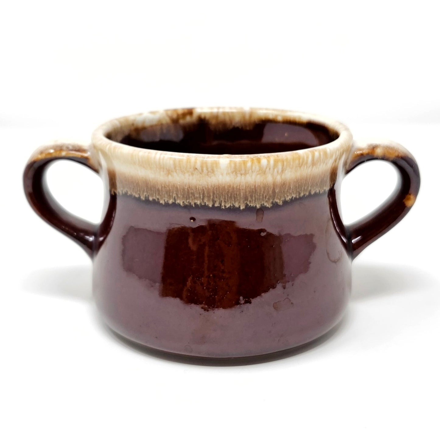 McCoy Brown Drip Glaze Soup Mug, Double Handle, 1960s-80s