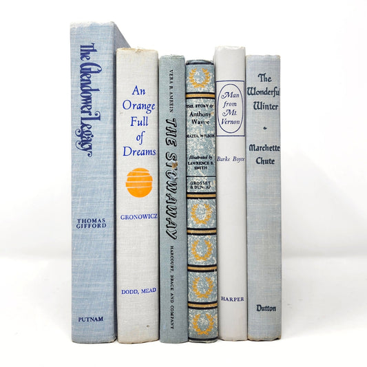 Vintage Book Set of 6 — Light Blue & Orange Tones, 1953–1978