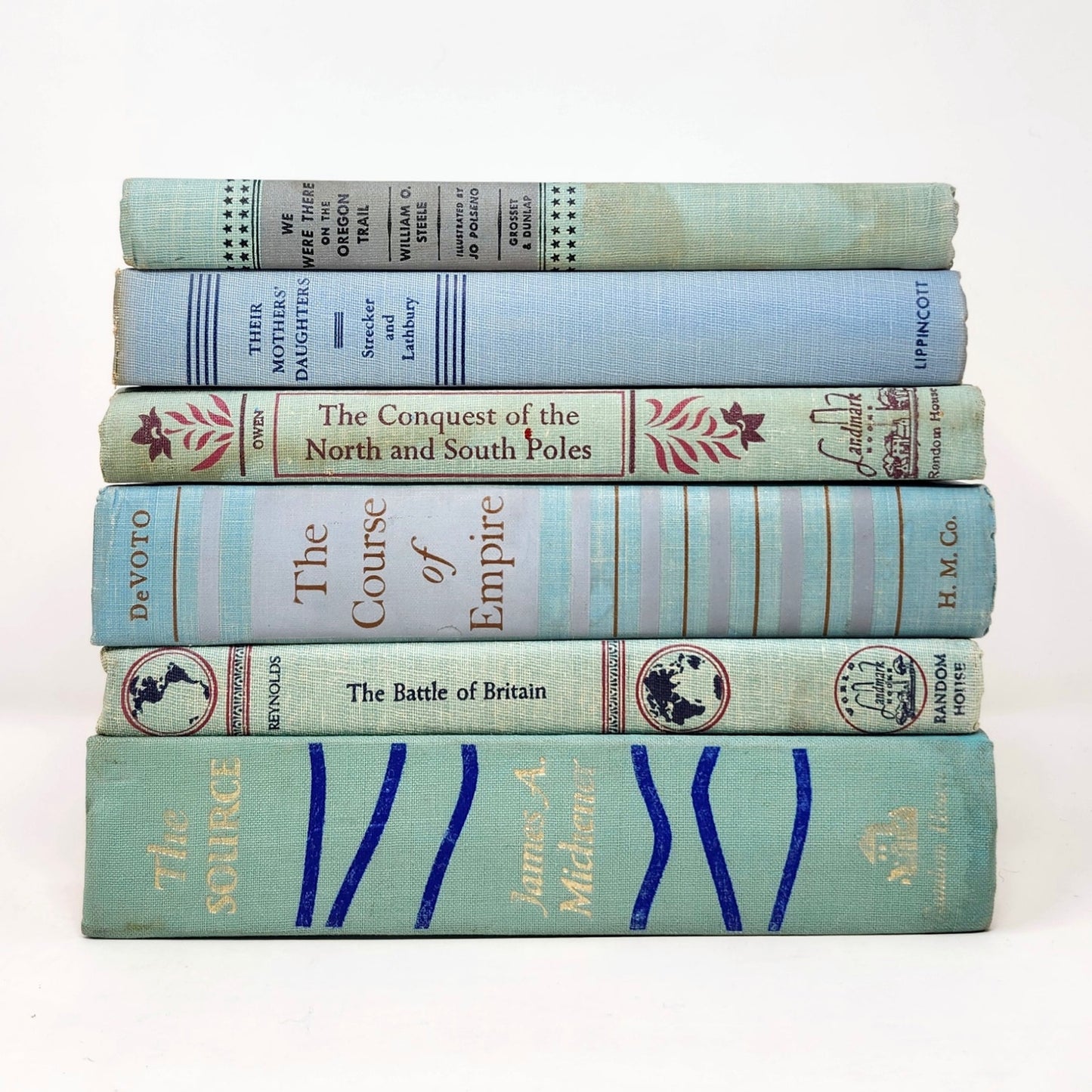 Vintage Book Set of 6 — Seafoam Green & Blue Tones, 1950s–60s