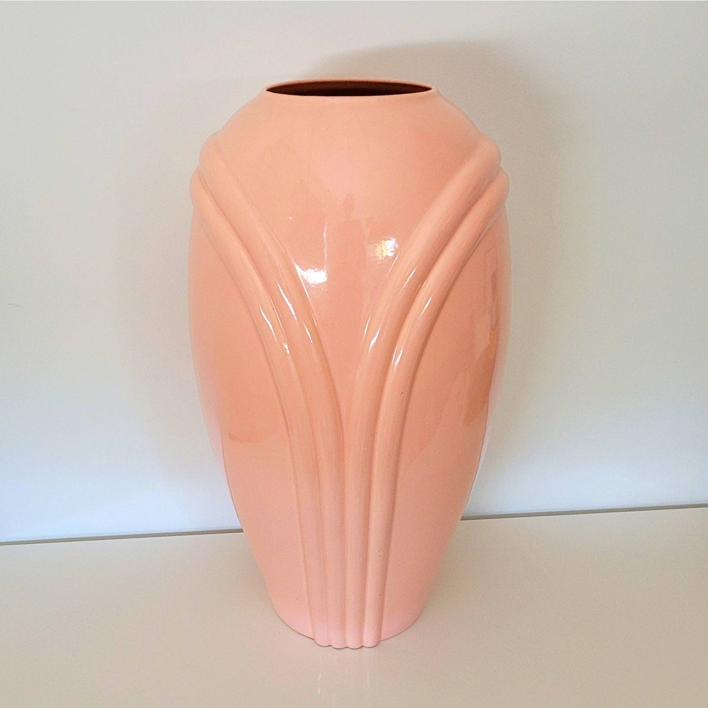 Extra Large 20-Inch 1980s Pink Haeger Floor Vase | MCM | Mod | Hollywood | Revival | Art Deco