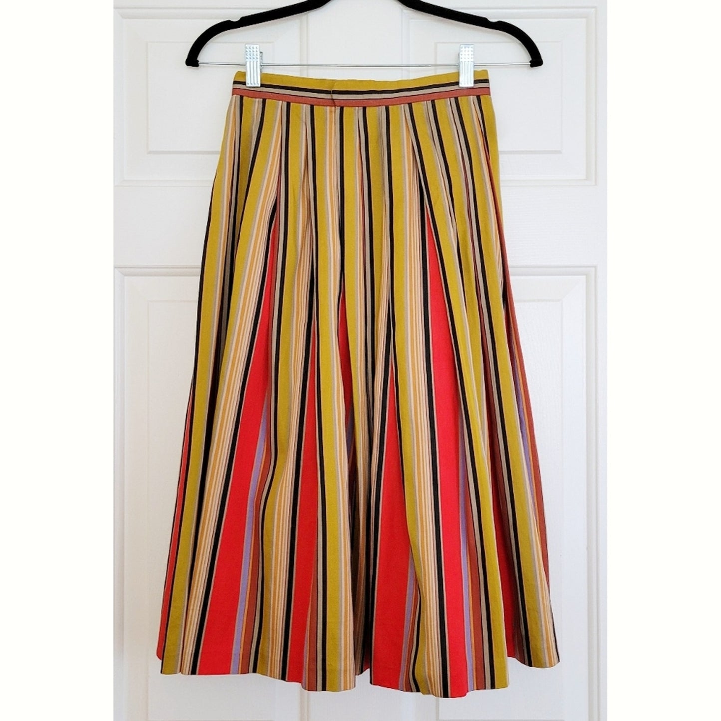 Vintage Striped Hand-Made Silk/Sateen Pleated Skirt Size XS