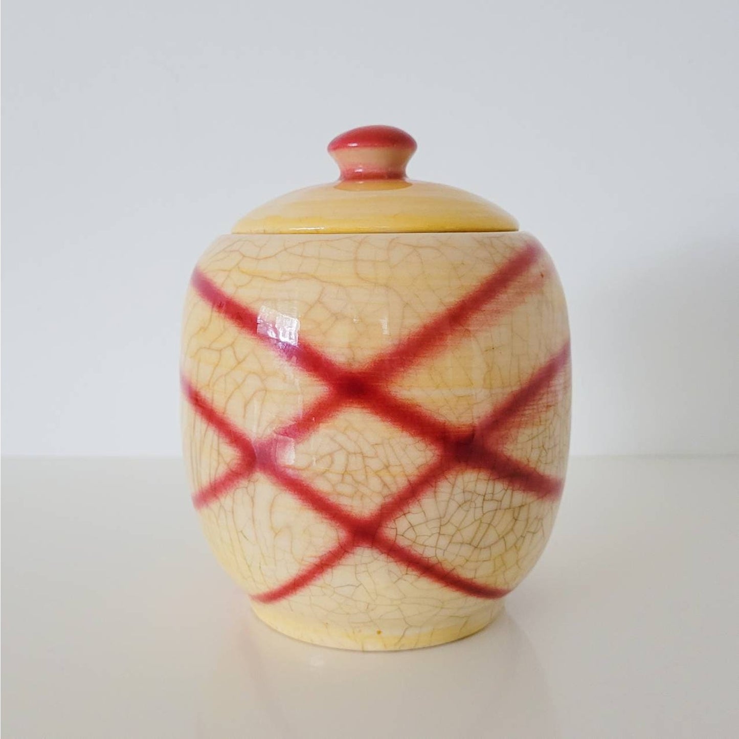 Rare Hull Ovenproof Plaidware #63 Range Jar — Yellow & Red